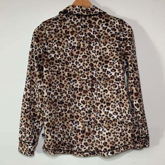 Simply Vera Vera Wang Leopard Print Fleece Button Down Pajama Top Size S - Picture 5 of 5